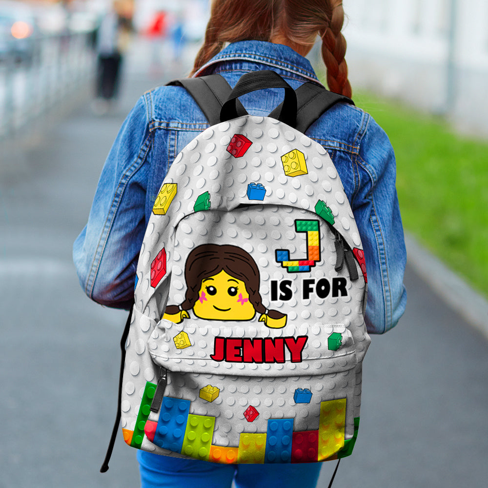 Personalized Lego-Inspired Backpack for Kids - 'J is for Jenny'