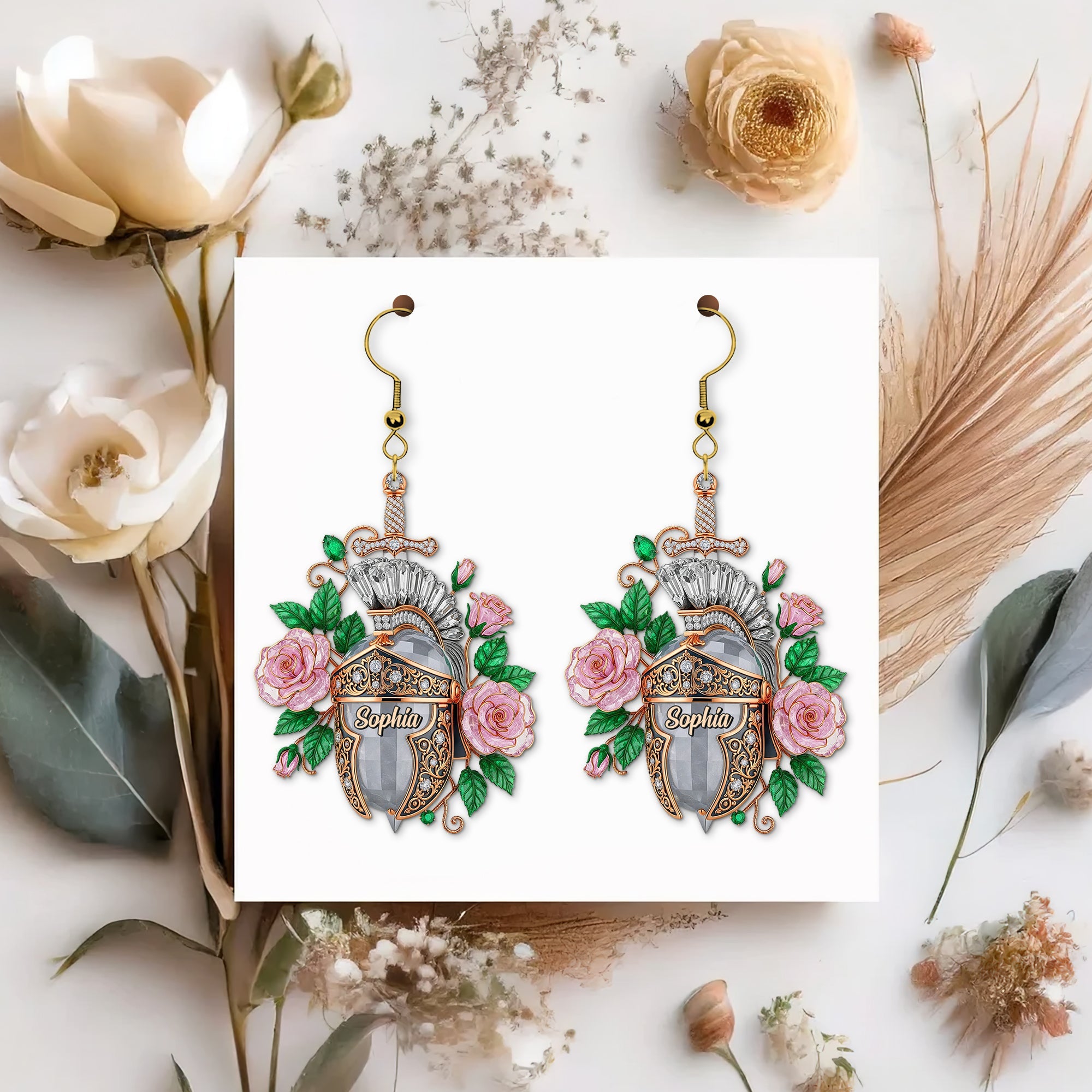 "Embrace Your Inner Warrior: Knight Helmet Aesthetic Earrings - Personalized Gift for Strong Women" Earrings PopCulturePrints