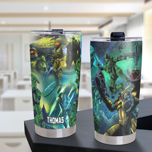 Personalized Halo Infinite Sci-Fi Artwork Hawaiian Tumbler - 20oz Tumbler Cup PopCulturePrints