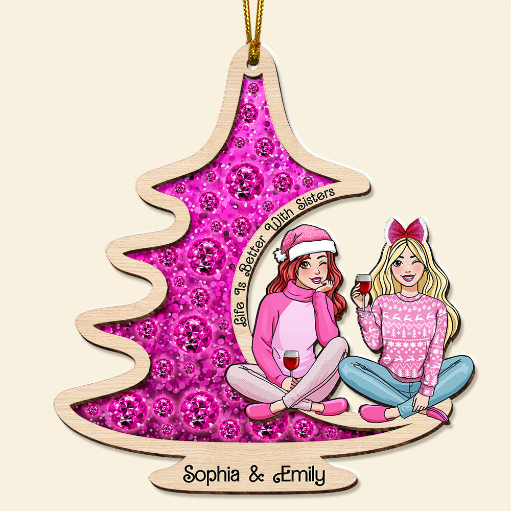 Custom Sisters Christmas Ornament - Wood & Acrylic Ornament PopCulturePrints