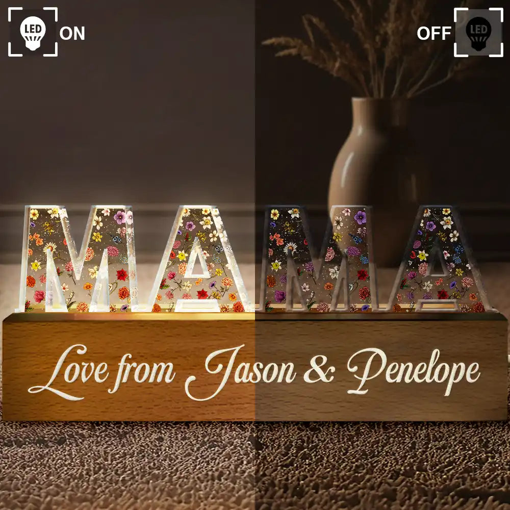 Love from Family - Personalized Floral Letter LED Light for Mom, Grandma & Special Occasions Custom Shaped LED Light PopCulturePrints