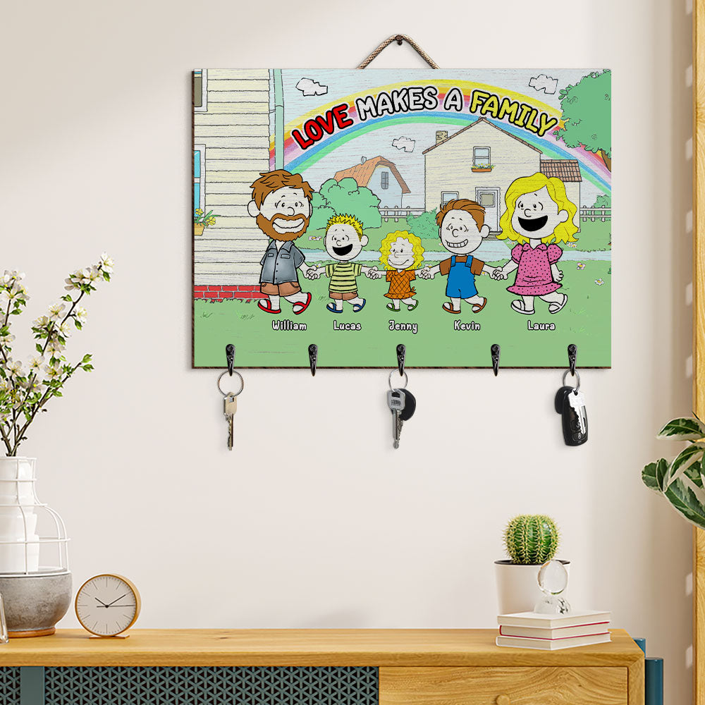 Personalized Family Key Hanger - Custom Cartoon Design with Names