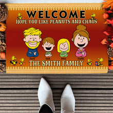 Load image into Gallery viewer, Personalized Peanuts Family Welcome Doormat
