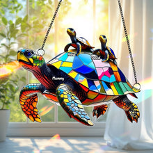Load image into Gallery viewer, “A Family That Plays Together Stays Together” – Sea Turtle Family Personalized Gift – Custom Suncatcher Ornament for Grandma Ornament PopCulturePrints
