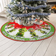 Load image into Gallery viewer, Custom Family &#39;Merry Grinchmas&#39; Quilted Tree Skirt
