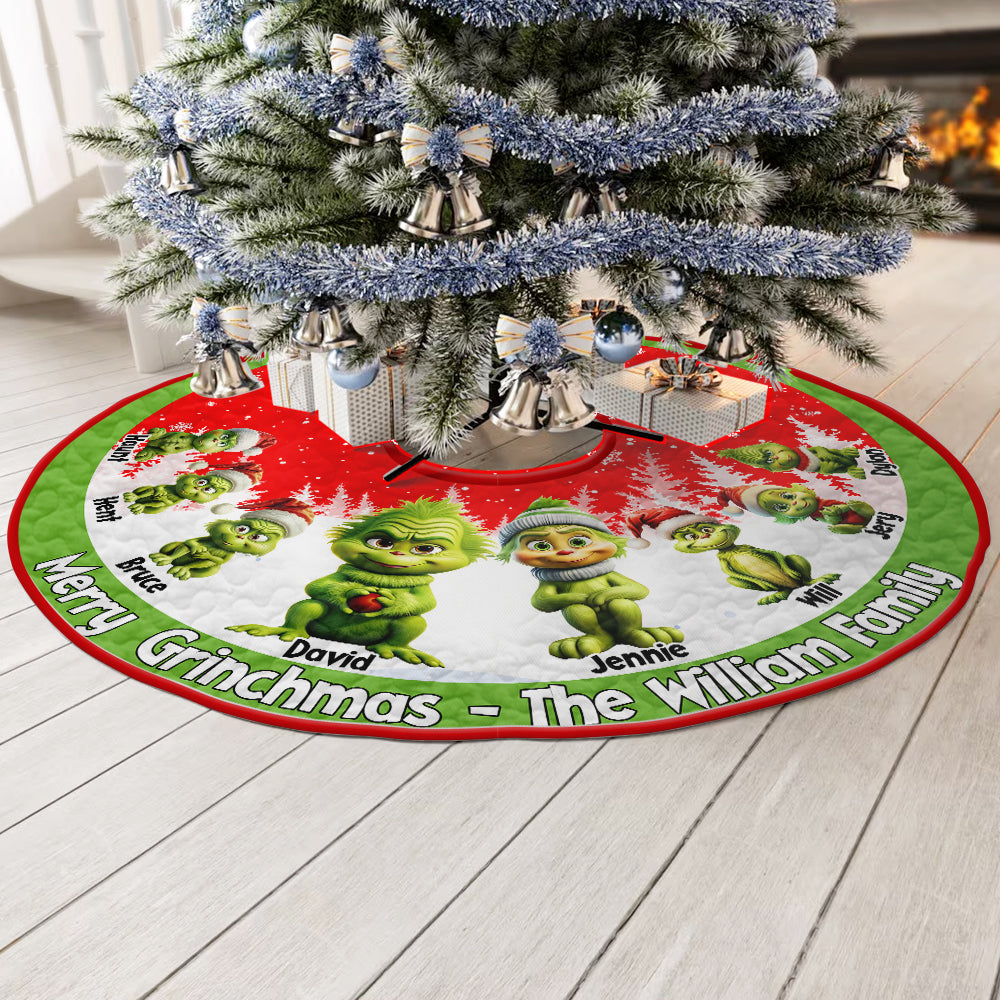 Custom Family 'Merry Grinchmas' Quilted Tree Skirt