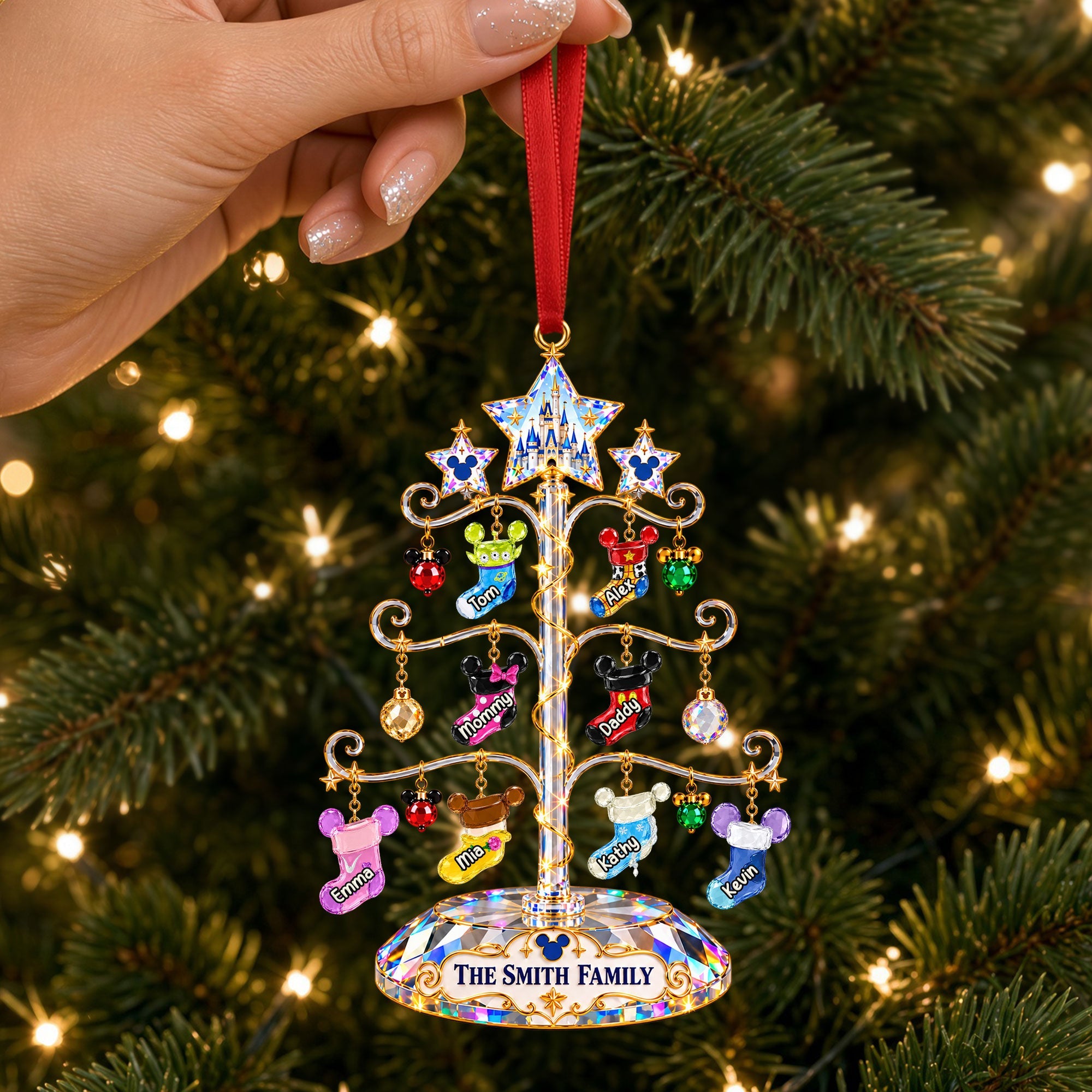 "Celebrate Family this Christmas!" - Crystal Christmas Tree Acrylic Ornament - Personalized Gift for Families and Friends