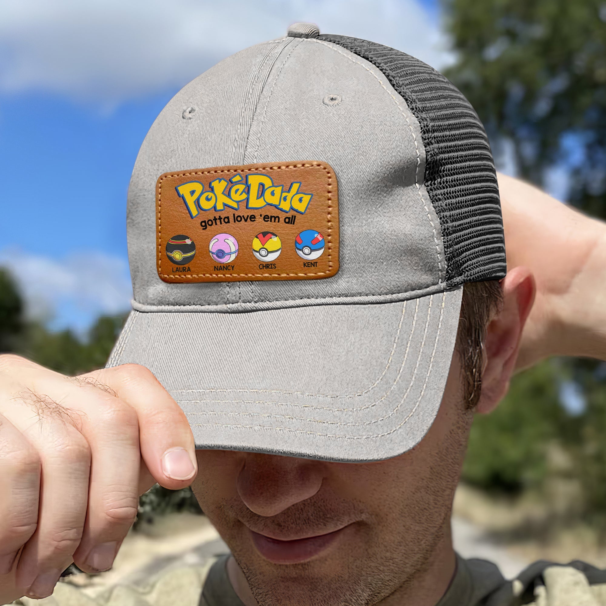 Customizable Dad Hat with Leather Patch - 'PokéPapa' Design