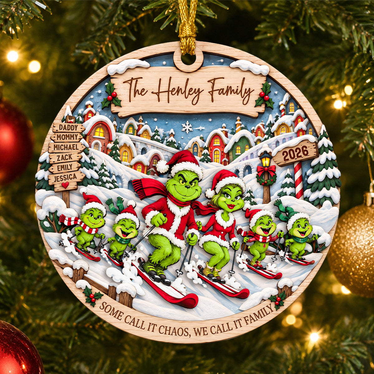 Some Call It Chaos, We Call It Family - Fun Skiing With Family Ornament - Personalized Gifts For Family Ornament PopCulturePrints