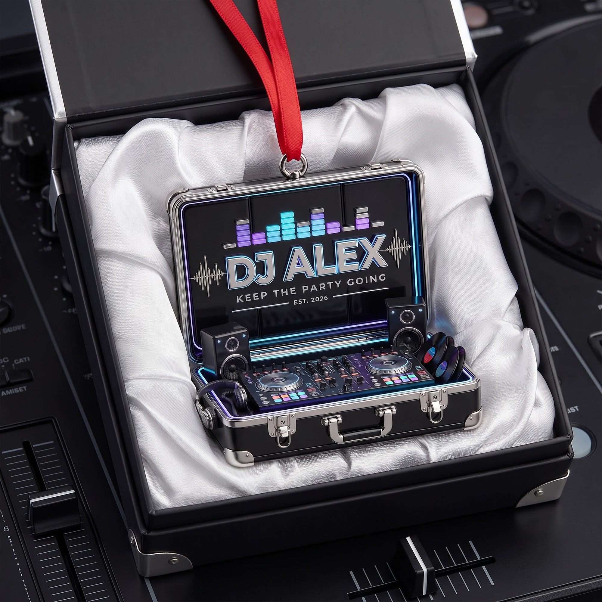 Keep the Party Going - DJ Suitcase Christmas Ornament - Personalized Gift for DJs