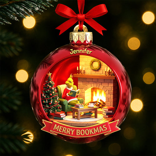 “Celebrate the Joy of Reading” - Merry Bookmas Christmas Ornament - Personalized Gift for Book Lovers Ornament PopCulturePrints
