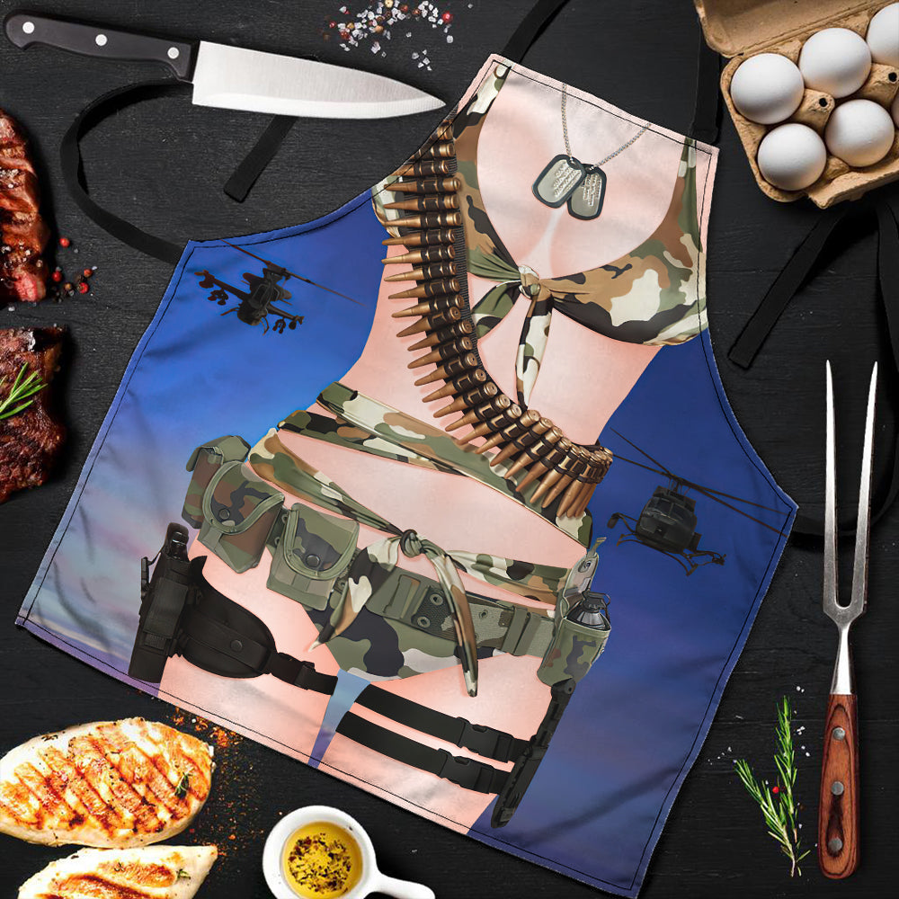 Personalized Naughty Military Style Apron for Women Aprons PopCulturePrints