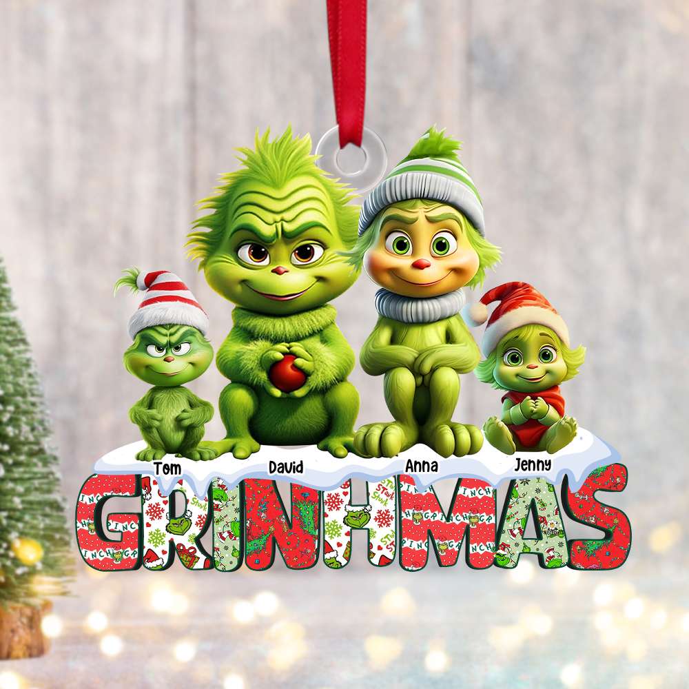 Personalized Green Monster Family Christmas Ornament