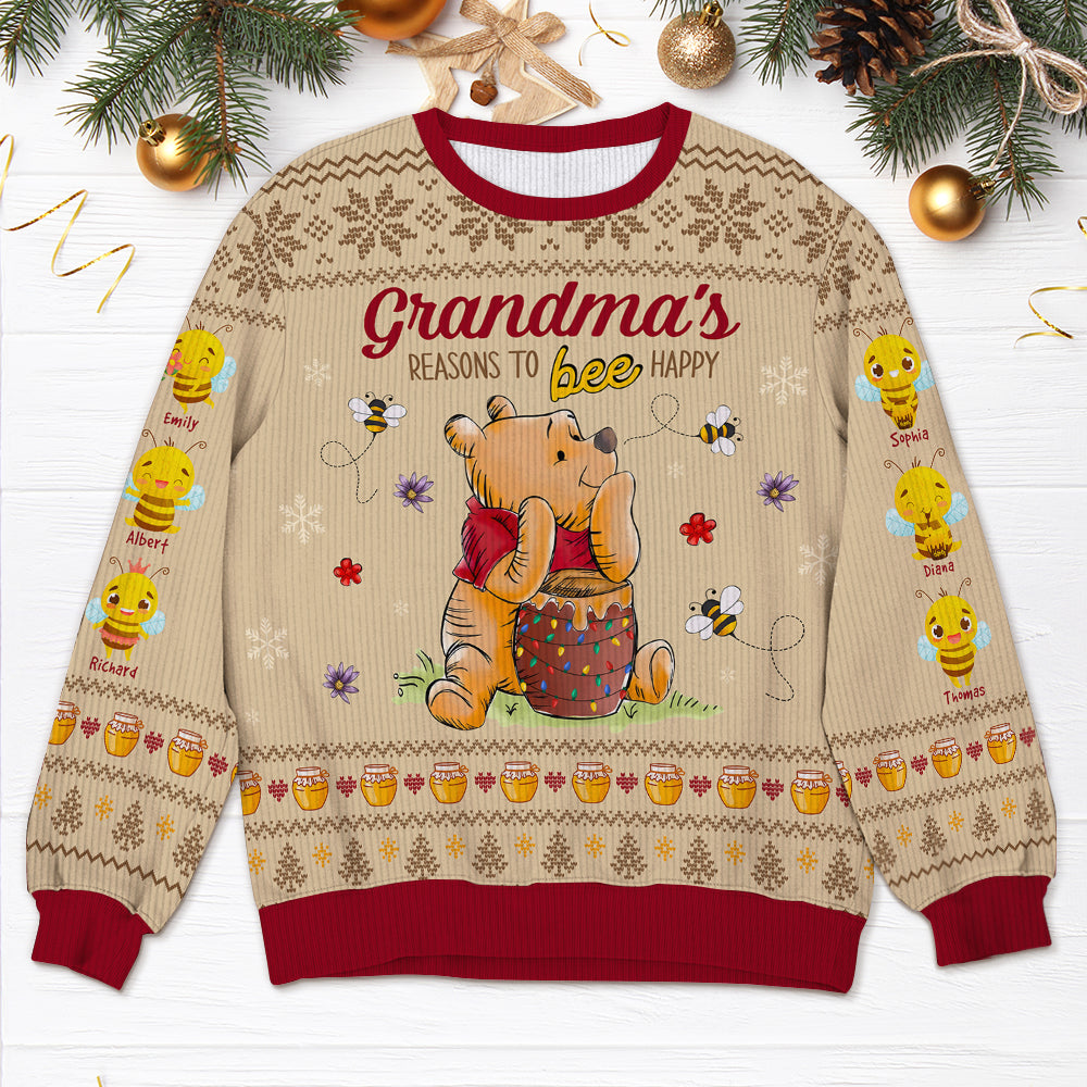 Personalized Grandma's Christmas Sweater - Custom Names & Cute Bee Design