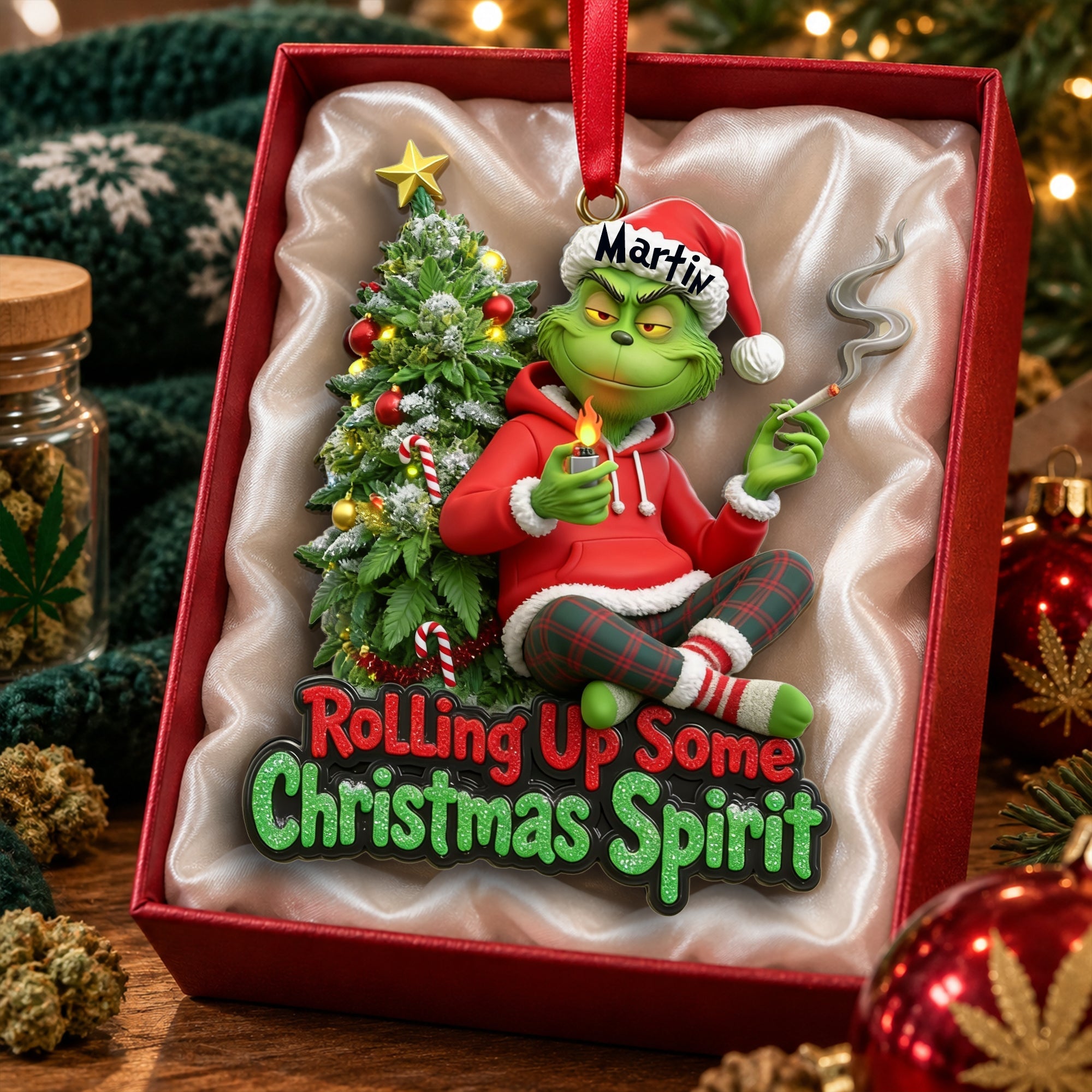 Rolling Up Some Christmas Spirit - Holiday Chill Mode Christmas Ornament - Personalized Gift for Friends, Family, and Loved Ones Ornament PopCulturePrints