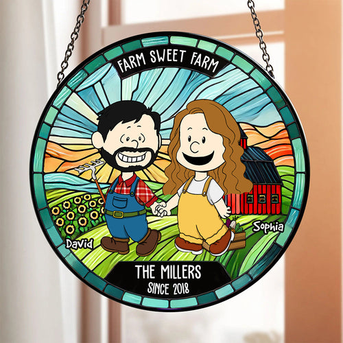 Unique Personalized Valentine's Day Gifts for Farmer Couples - Stained Glass Suncatcher Ornament PopCulturePrints