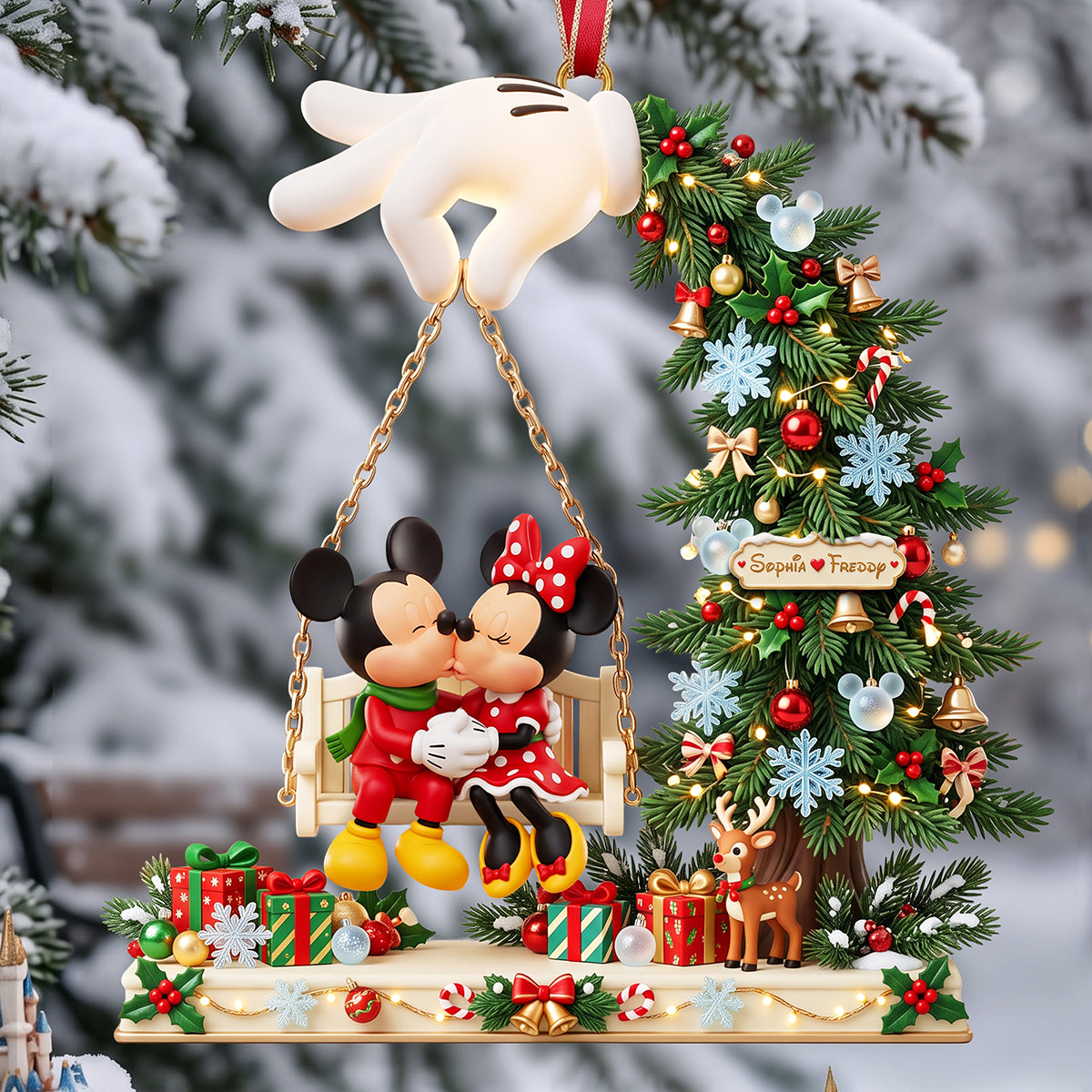“Celebrate Your Love This Christmas!” - Xmas Couple Kissing On Swings Acrylic Ornament - Personalized Gift for Couples, Friends, and Family