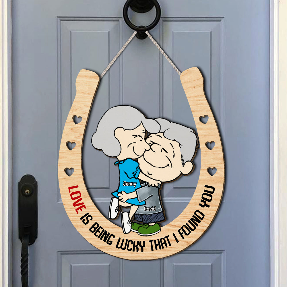 Personalized Love Horseshoe Sign for Couples - Lucky to Have Found You Wood Sign PopCulturePrints
