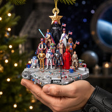 Load image into Gallery viewer, “Celebrate Their Patriotism with a Touch of the Universe” - Personalized Patriotic Universe Squad Side Ornament - Unique Gift for Star Wars Fans, Family, and Friends
