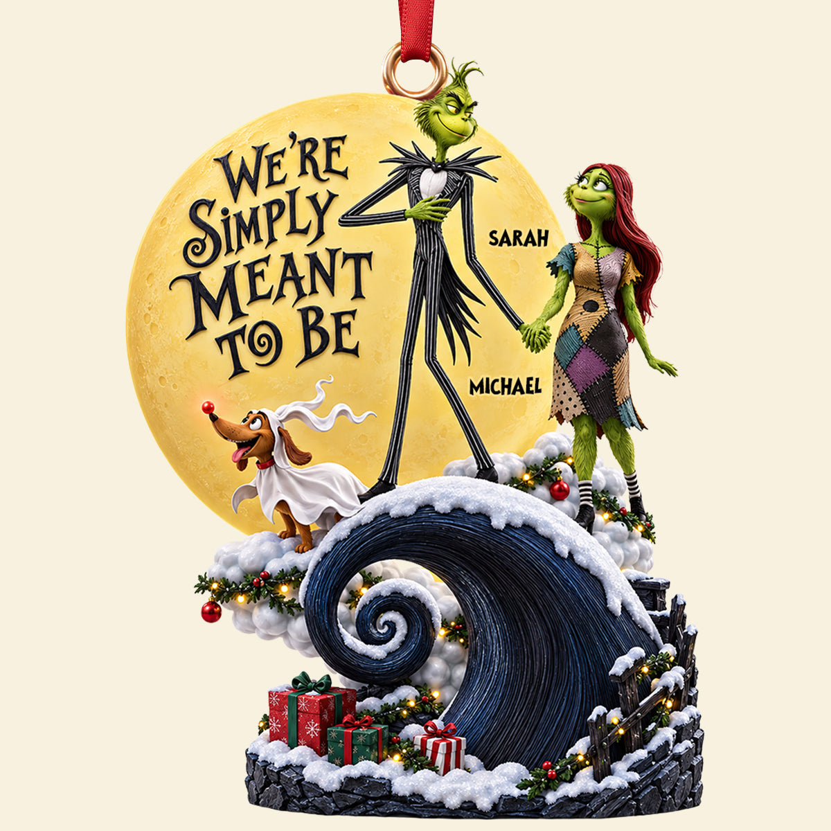 We're Simply Meant to Be - Spooky Christmas Duo Ornament - Personalized Gift for Couples