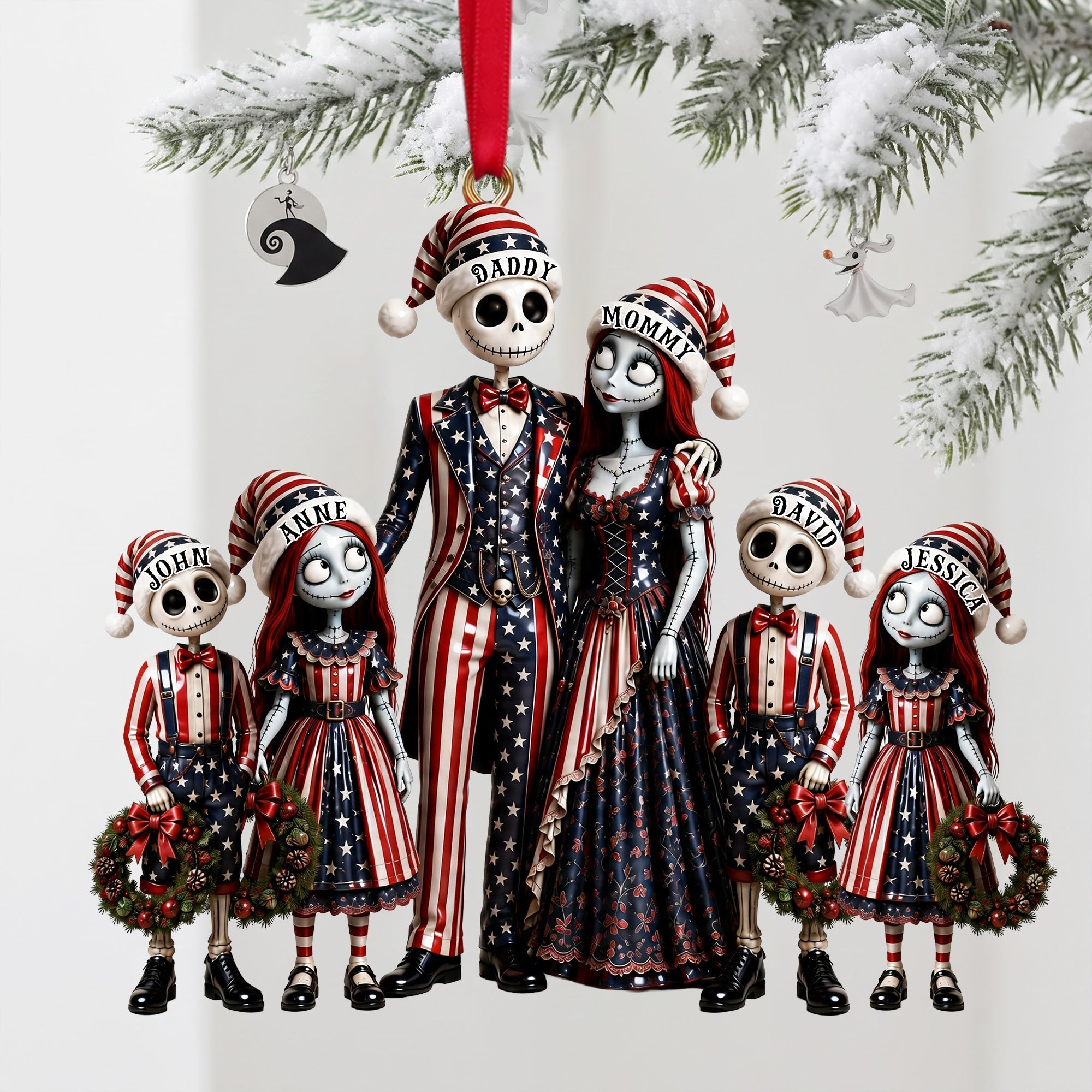 "Celebrate the Spooky Season with Patriotic Flair" - Personalized Spooky Patriotic Family Ornament - Unique Gift for Family and Friends