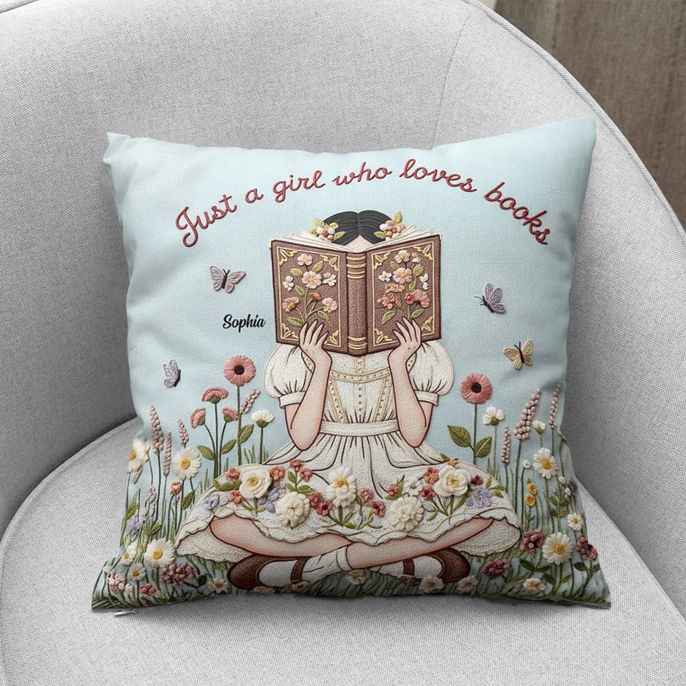 Just a Girl Who Loves Books - Personalized Reading Girl Pillow Pillow PopCulturePrints