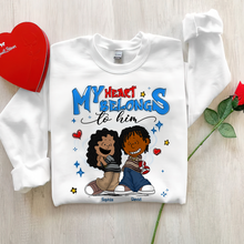 Load image into Gallery viewer, Personalized Y2K Style Couple Hoodie – My Heart Belongs to Him Shirts PopCulturePrints
