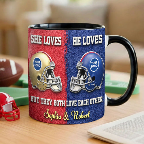 “She Loves, He Loves” - Personalized Black Accent Mug for Sporty Couples Coffee Mug PopCulturePrints