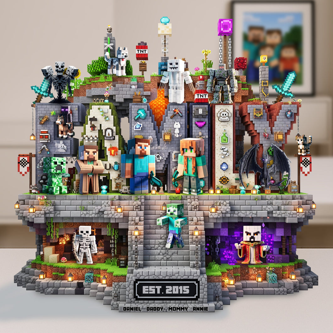 “Create Lasting Memories with Your Loved Ones” - Personalized Pixel Family Acrylic Plaque - Custom Gift for Family and Friends Shaped Plaques PopCulturePrints