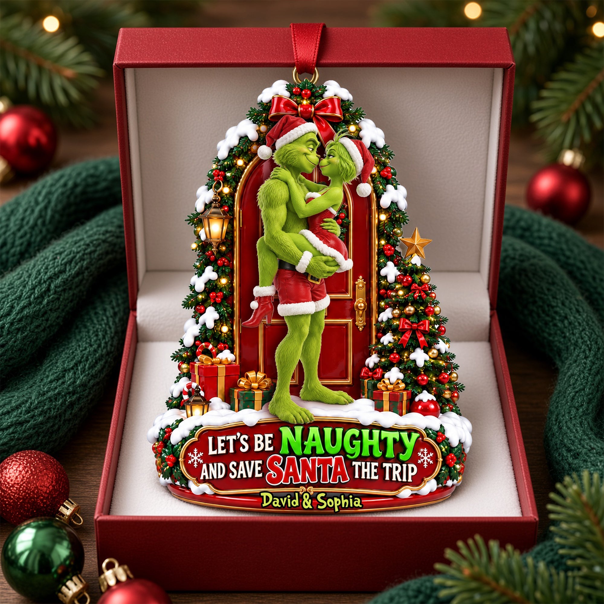 Let's Be Naughty - Personalized Couples Acrylic Ornament for Christmas
