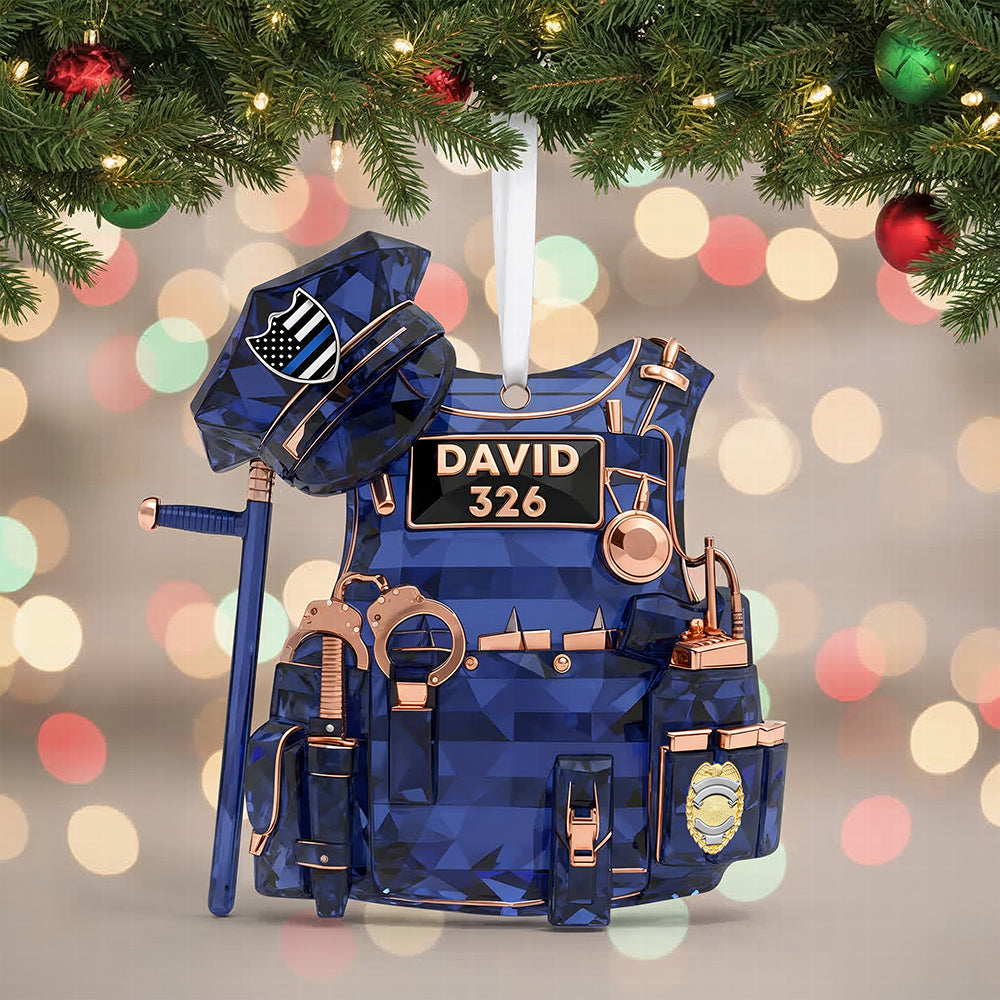 Celebrate the Brave - Police Vest Christmas Ornament - Personalized Gift for Police Officers Ornament PopCulturePrints