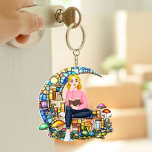 Load image into Gallery viewer, Personalized Keychain for Book Lovers - Girl Reading a Book Keychains PopCulturePrints
