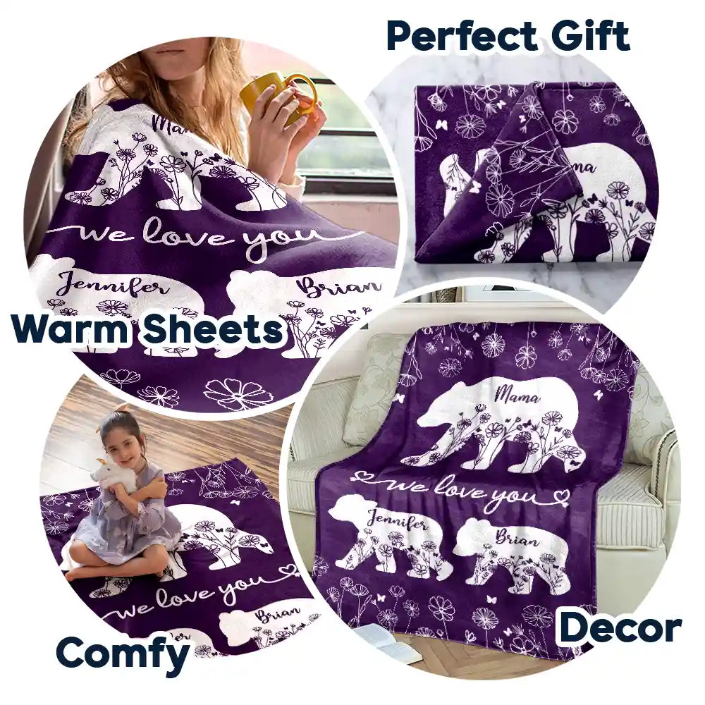 Mama Bear We Love You - Personalized Sherpa Blanket | Custom Gift for Mom, Grandma & Loved Ones Fleece Blanket PopCulturePrints