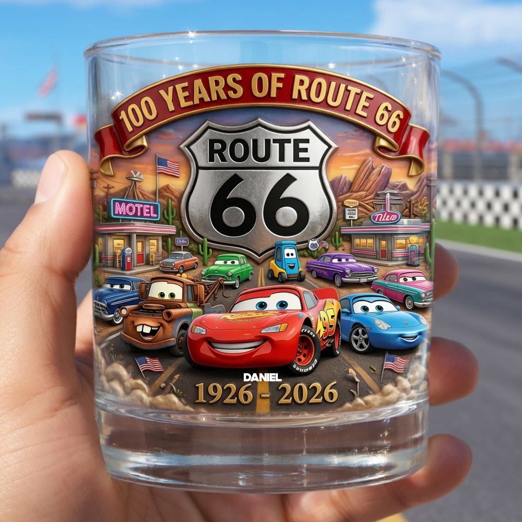 “Celebrate 100 Years of Adventure” - Custom Personalized Round Glass - Perfect Gift for Racing Enthusiasts and Collectors Glass PopCulturePrints