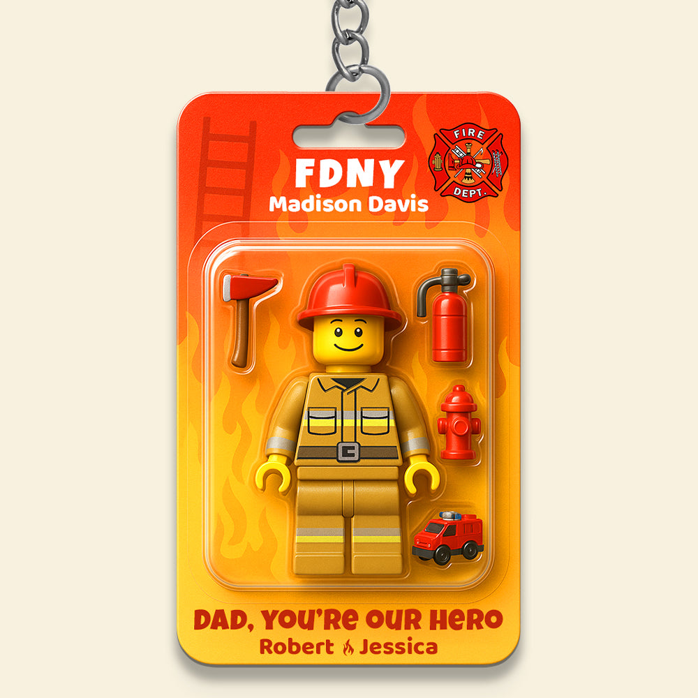 Dad, You're Our Hero - Firefighter Dad Keychain | Personalized Gifts for Fathers Keychains PopCulturePrints