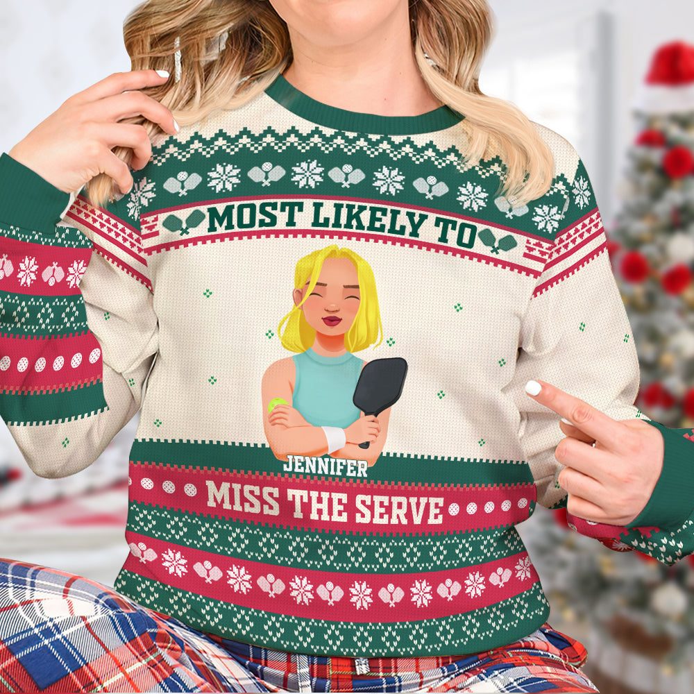 Personalized Pickleball Lover Christmas Sweater - Most Likely To Design