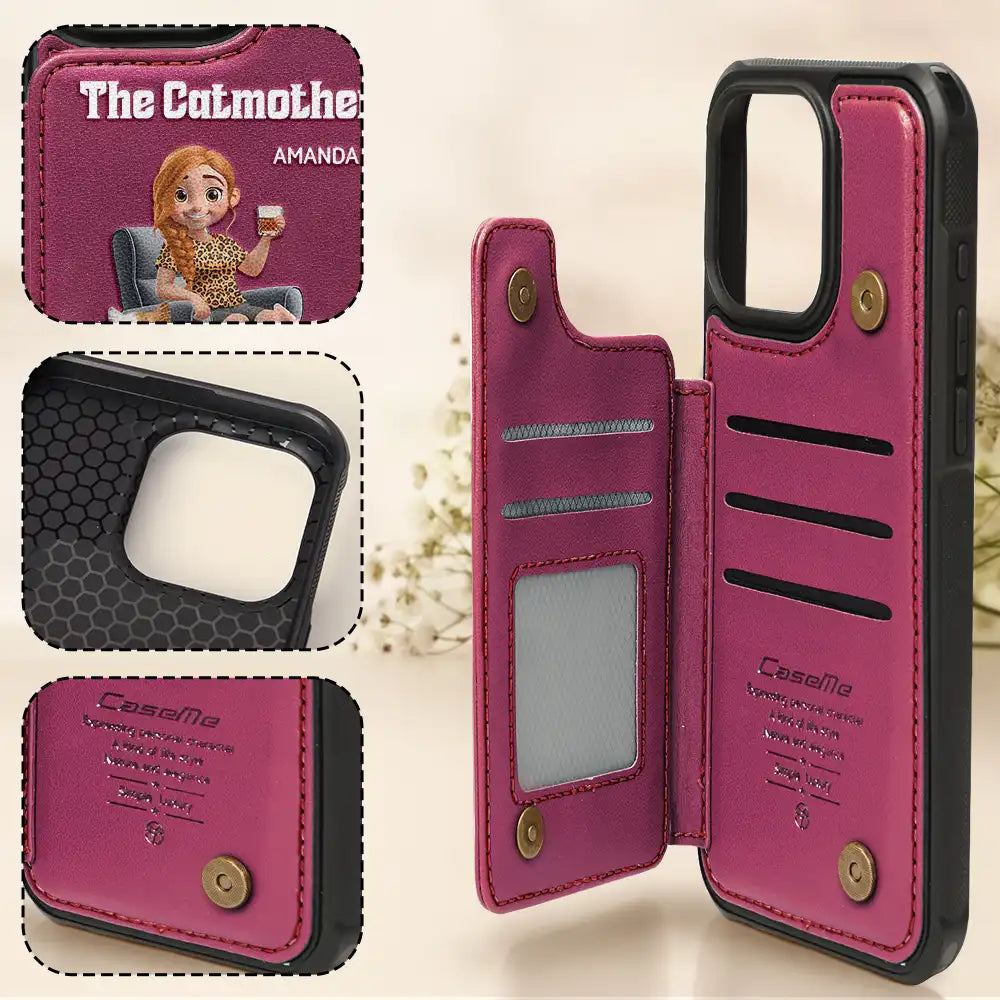 “Celebrate the Love of a Cat Mother” - Personalized Leather Flip Wallet Phone Case - Gift for Moms, Grandmas, and Cat Lovers Leather Flip Wallet Phone Case PopCulturePrints