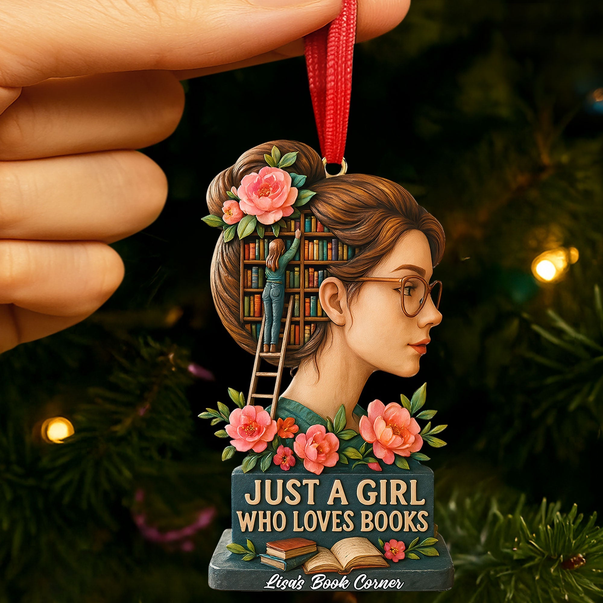 Just a Girl Who Loves Books Ornament - Personalized Gift for Book Lovers Ornament PopCulturePrints