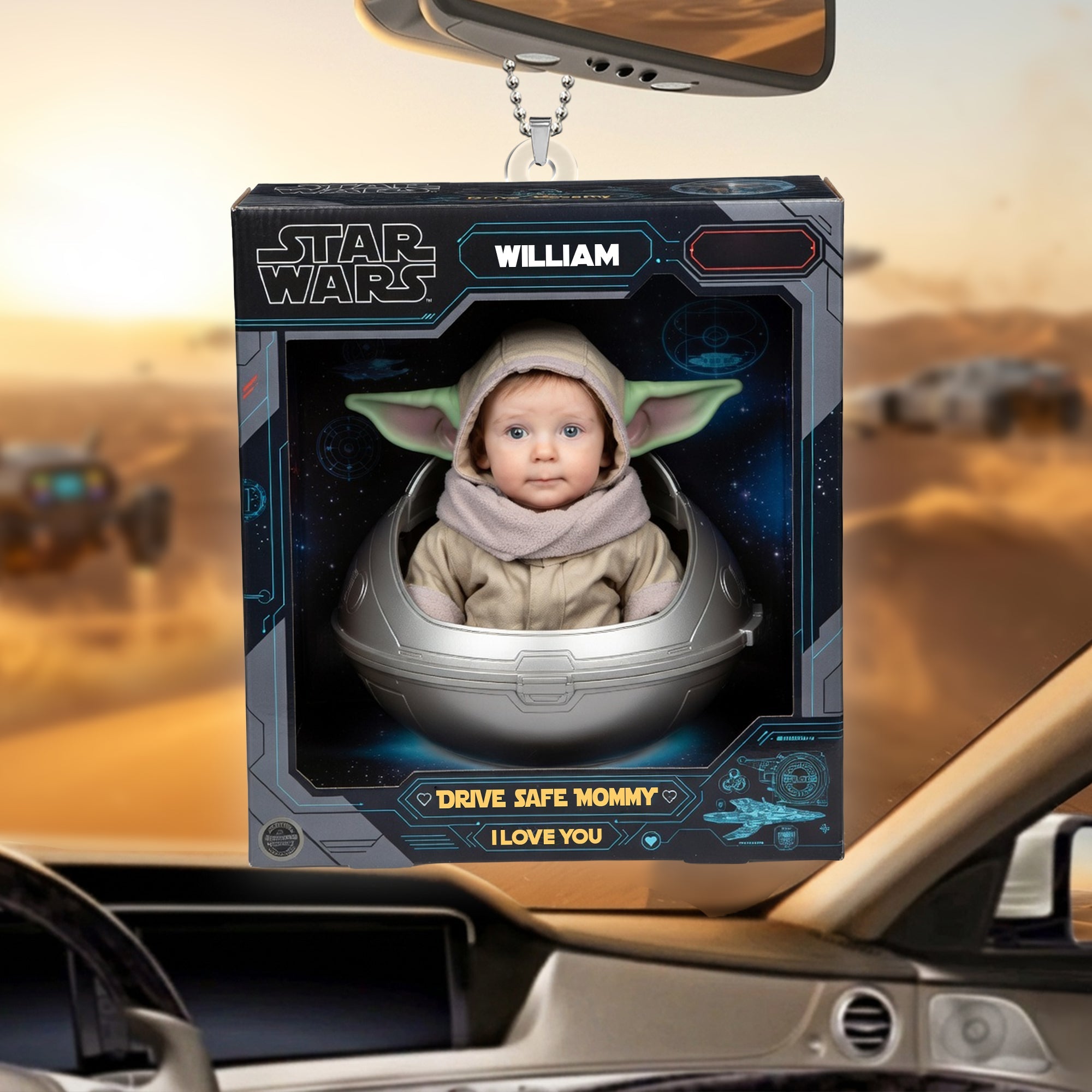"Drive Safe Mommy, My Little Astronaut!" - Custom Personalized Car Ornament - Perfect Gift for Mom, Grandma, or Any Loved One Ornament PopCulturePrints