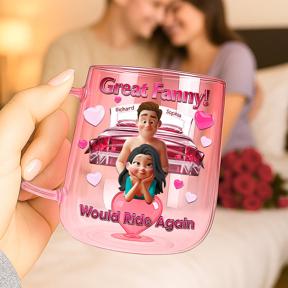 Great Fanny! Would Ride Again – Personalized Naughty Couple 3D Heart Glass Mug 3D Heart Glass Mug PopCulturePrints
