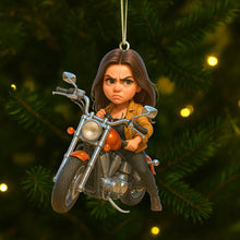 Load image into Gallery viewer, “Ride with Joy!” - Customizable Caricature Art Acrylic Ornament for Bikers - Perfect Gift for Motorcycle Enthusiasts Ornament PopCulturePrints
