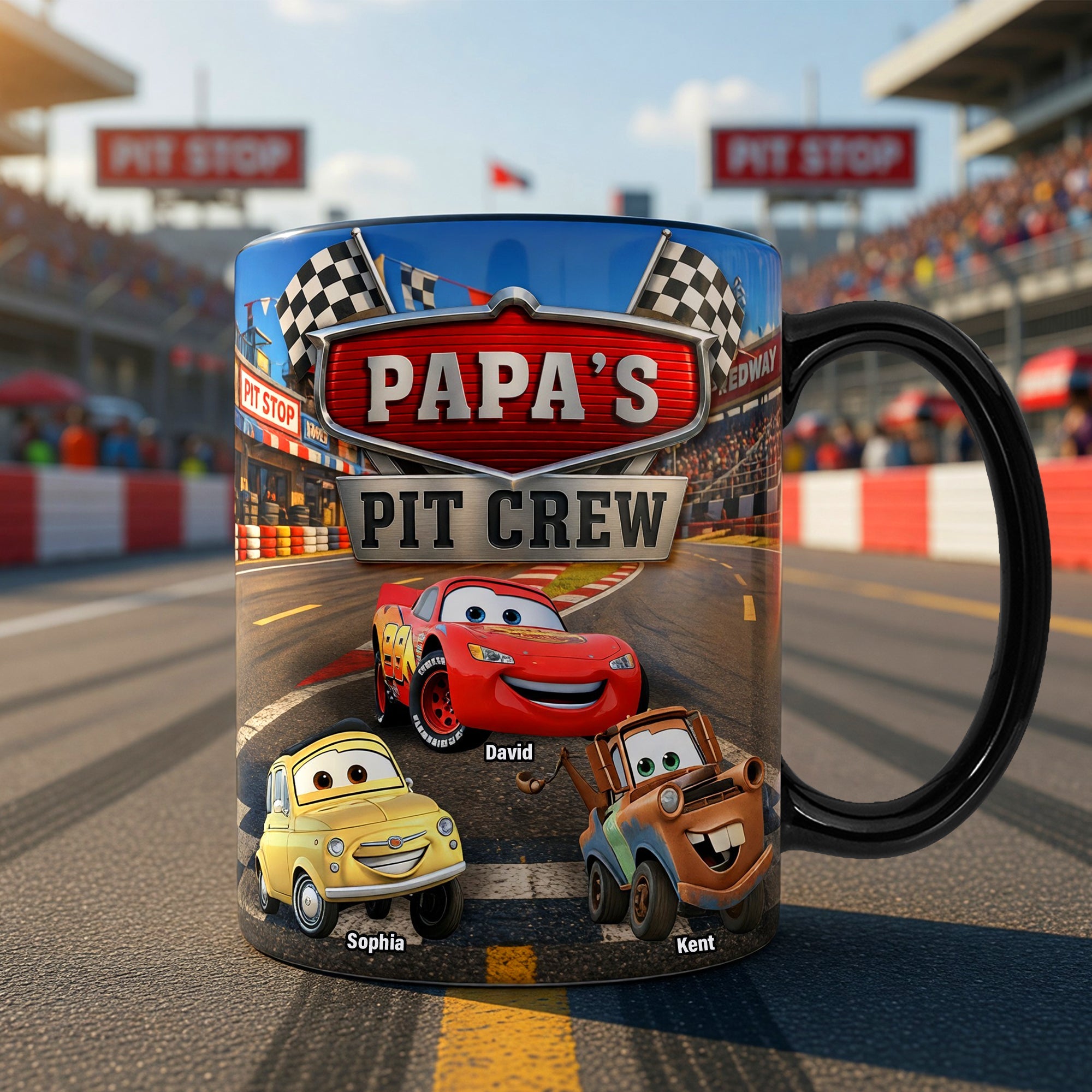 "Rev Up for Fun with Papa's Racing Crew - Personalized Magic Mug for Dads and Grandpas!" Coffee Mug PopCulturePrints