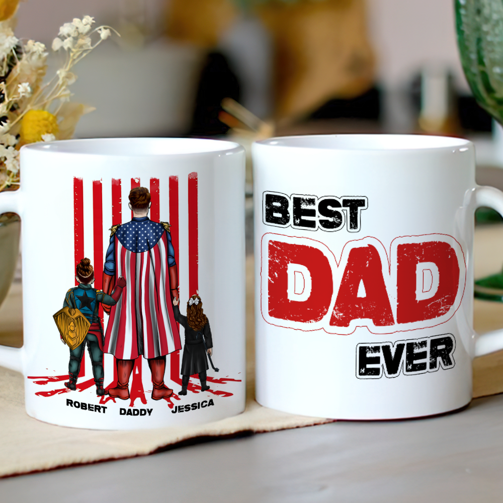 Best Dad Ever - Personalized Super Dad Coffee Mug Coffee Mug PopCulturePrints