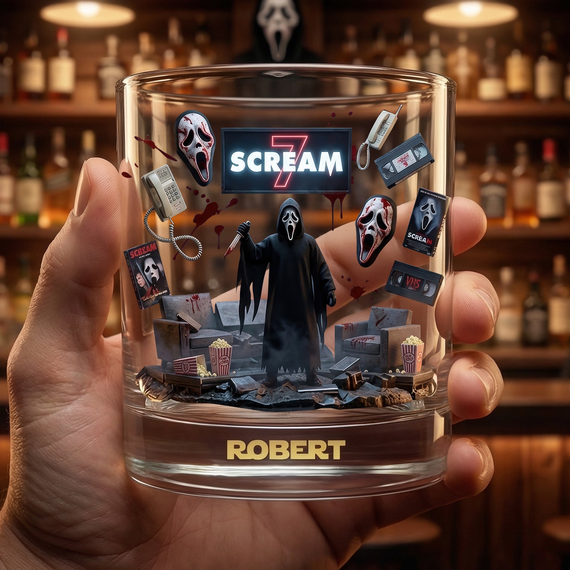 Unleash Your Fear with a Personalized Horror Movie Round Glass - Perfect Gift for Horror Lovers Glass PopCulturePrints
