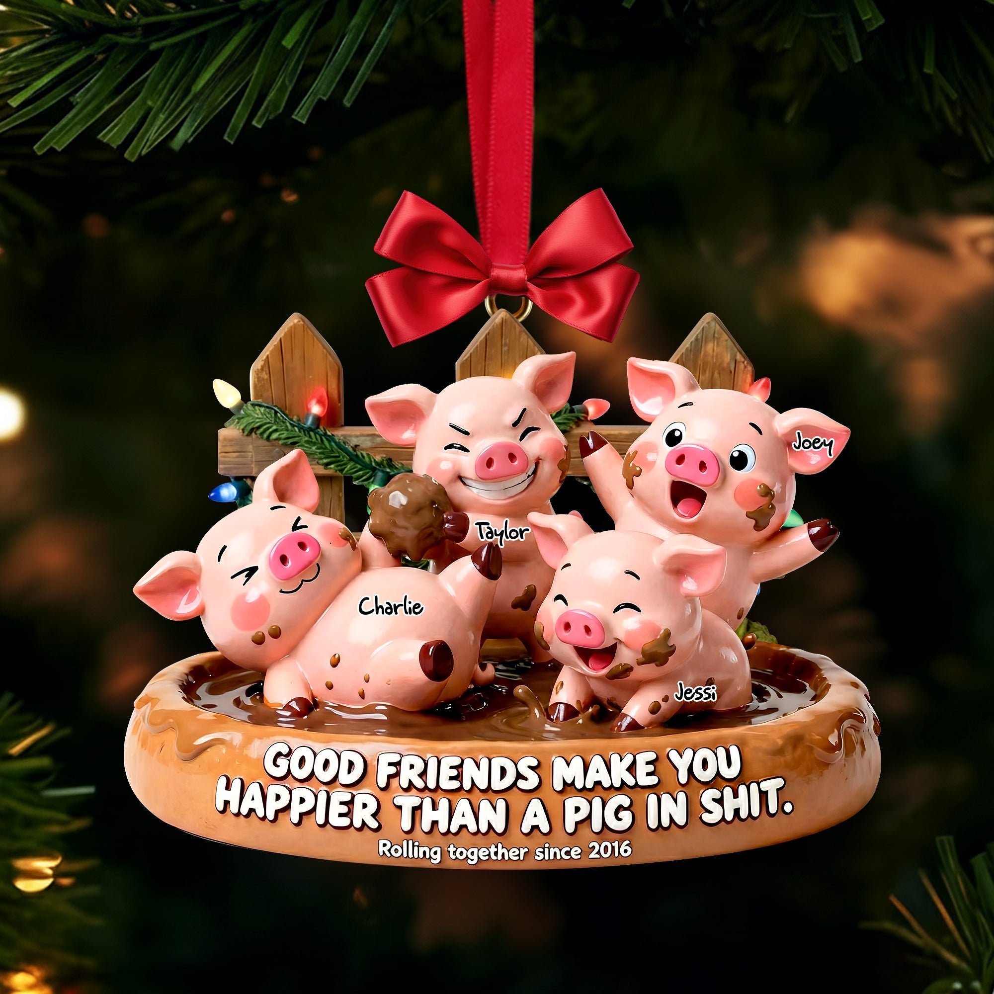 Good Friends Make You Happier - Happy Silly Pig Friends Ornament - Personalized Gifts for Friends Ornament PopCulturePrints