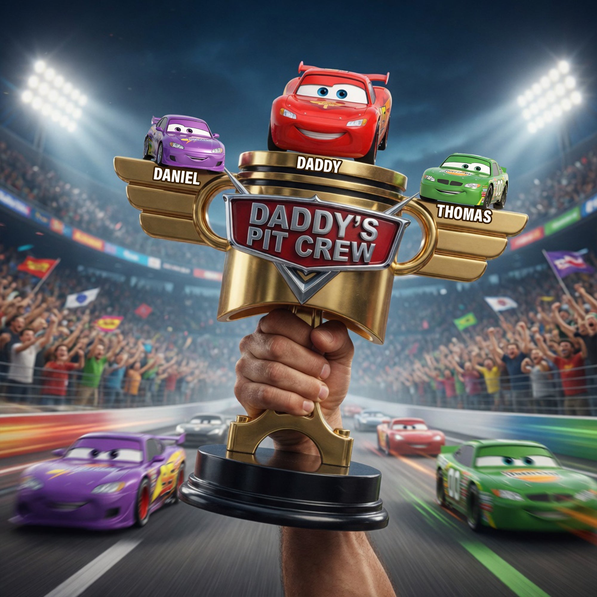 “Join Daddy's Pit Crew - A Personalized Acrylic Plaque for Fathers” - Custom Gift for Dads, Grandpas, and Family Shaped Plaques PopCulturePrints