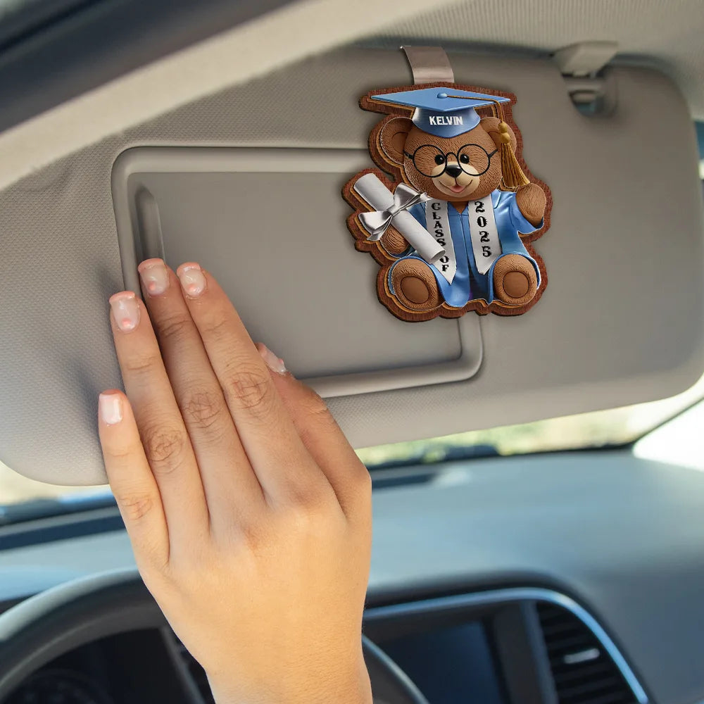 Celebrate Every Milestone - Graduation Bear 3D Effect - Personalized Custom Shaped Car Visor Clip - Perfect Gift for Graduates, Moms, and Grandmas Car Visor Clip PopCulturePrints