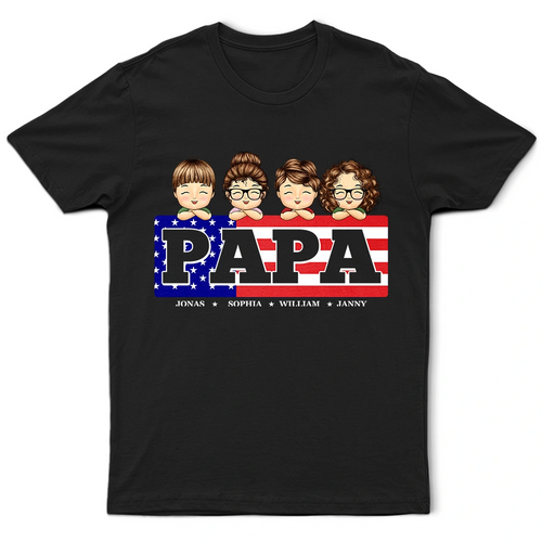 Stars And Stripes Papa T-Shirt - Personalized Custom Gift for Dad, Grandpa, and Father's Day T-shirt PopCulturePrints