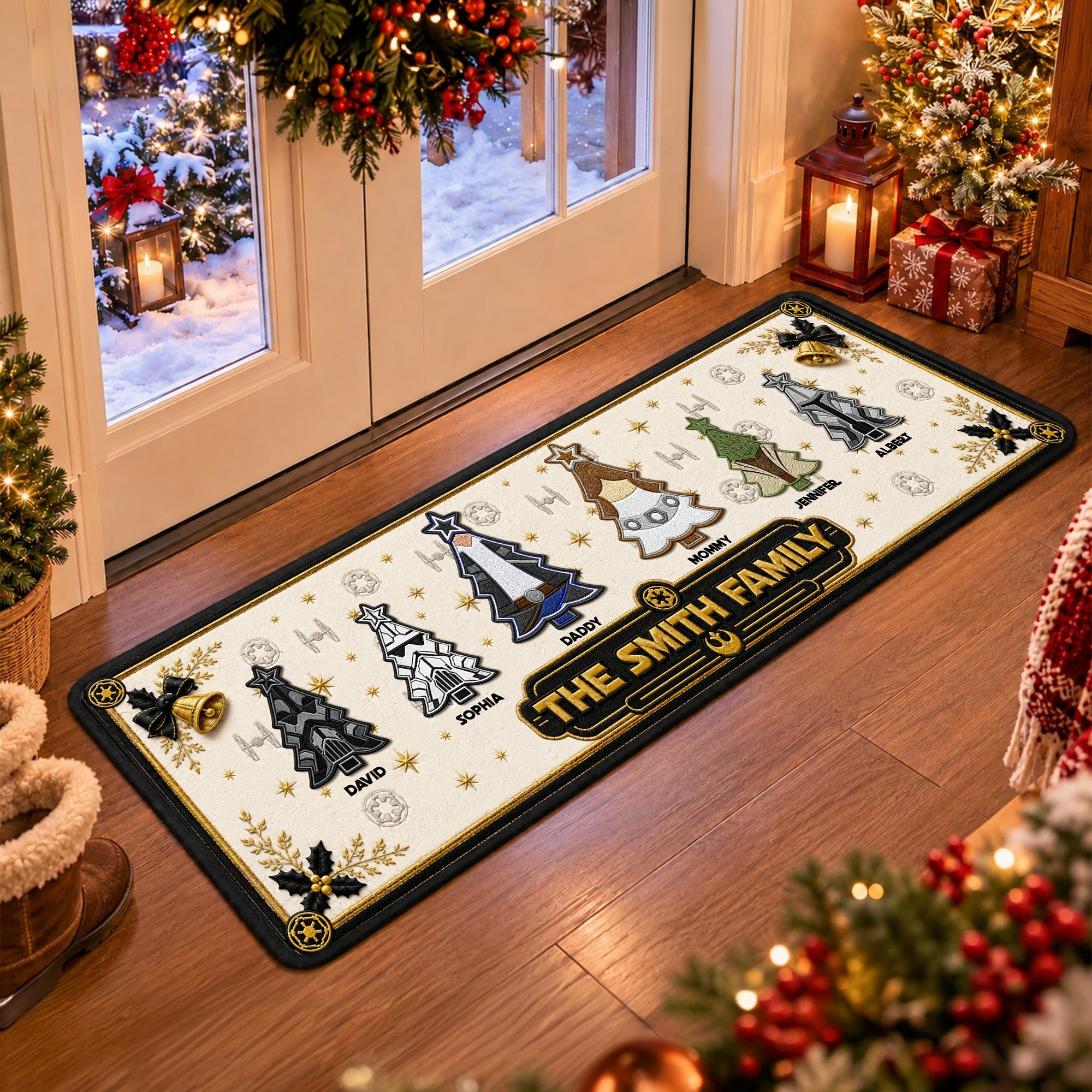 Bring Joy to Your Home with Our Christmas Tree Family Runner Rug - Personalized Gift for Families