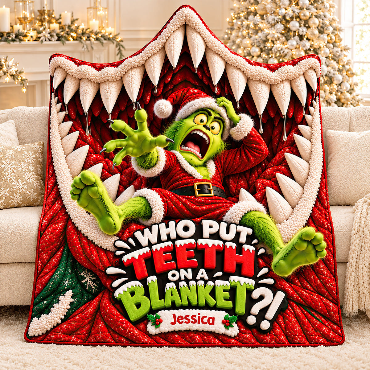 Who Put Teeth On A Blanket?! - Personalized Wearable Blanket Hoodie for Christmas